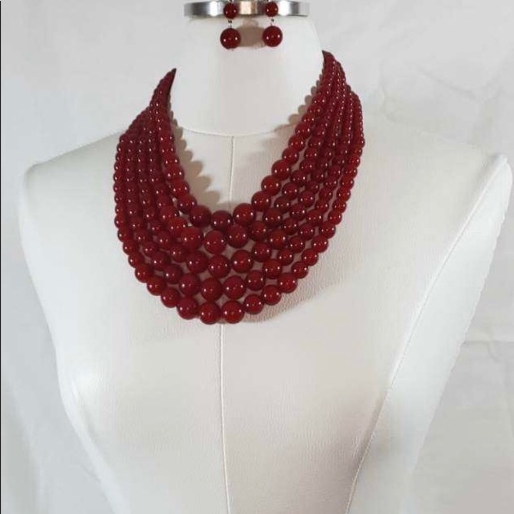 Brick Red Multi-Strand Bead Necklace